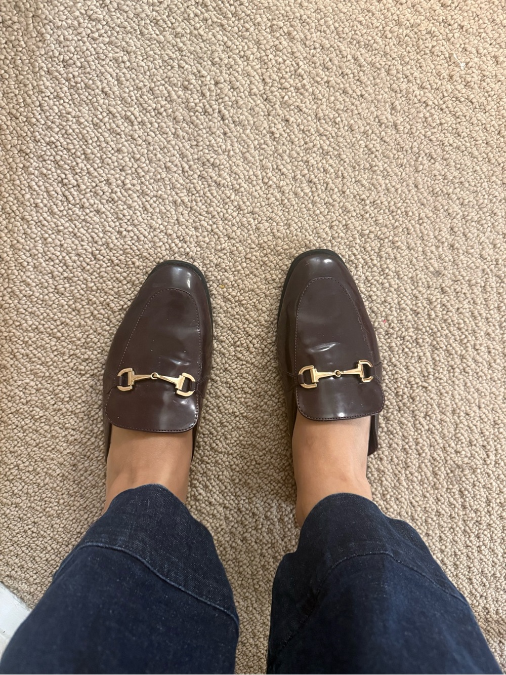 Old Navy Brown Leather-Look Mule Loafers with Gold Hardware